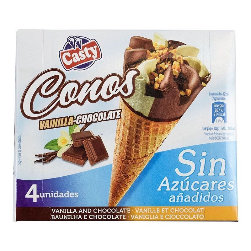 Cono helado sin azúcar vainilla-chocolate Casty 4ud