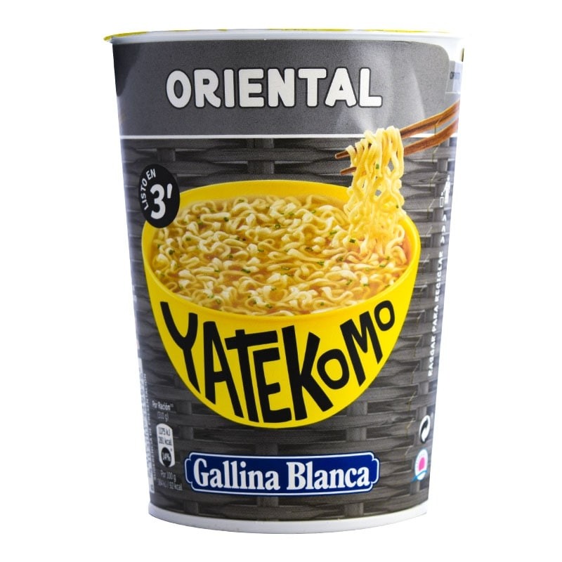 Fideos orientales instantáneos sabor oriental Yatekomo Gallina Blanca vaso 61 g