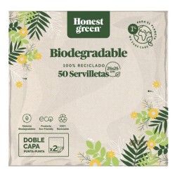 Servilleta de papel reciclado doble capa biodegradable 25x25 cm Honest Green 50 ud