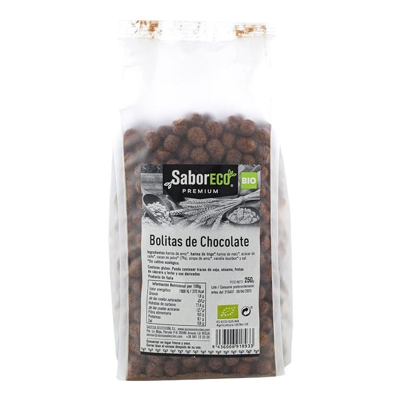 Cereales bolitas de chocolate ecológicos Saboreco 250 g Cereales bolitas de chocolate ecológicos Saboreco 250 g