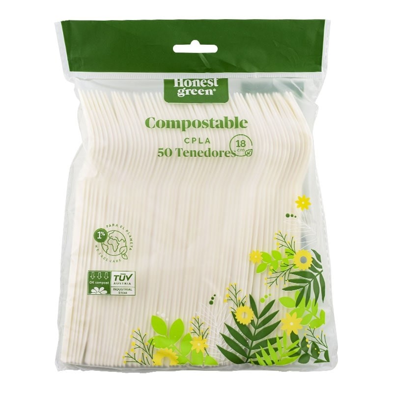 Tenedor de plástico compostable 18 cm Honest Green 50 ud Tenedor de plástico compostable 18 cm Honest Green 50 ud