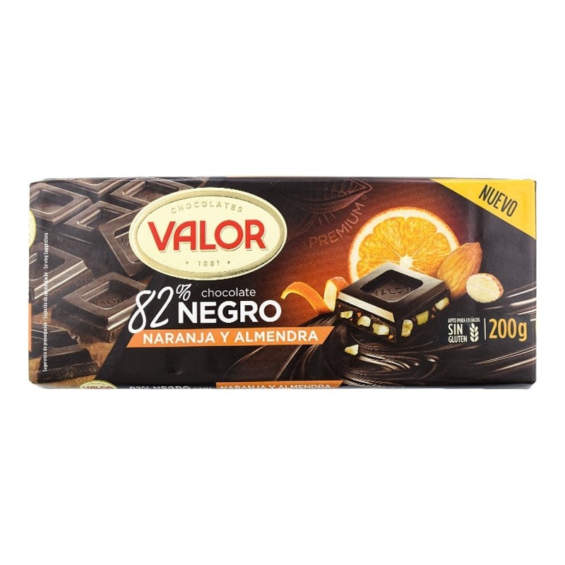 Chocolate negro con naranja y almendra Valor 200 g Chocolate negro con naranja y almendra Valor 200 g