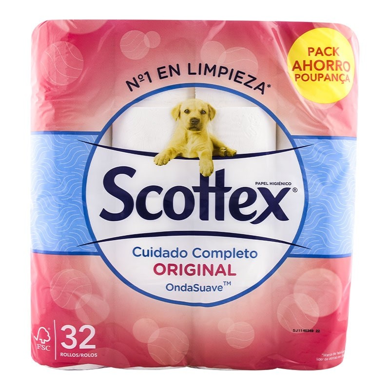 Papel higiénico Scottex Cuidado Completo Original pack 32 rollos