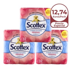 Papel higiénico Scottex Cuidado Completo Original 3 packs 32 rollos