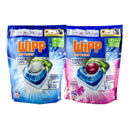 Detergente Wipp Express Limpieza Profunda Power Caps 33 cápsulas + 33 gratis Fragancia Floral