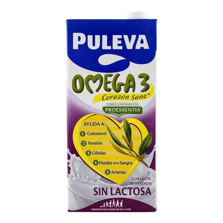 Leche desnatada sin lactosa Puleva Omega 3 1 litro pack 6 bricks