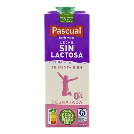 Leche desnatada sin lactosa Pascual 1 litro pack 6 bricks