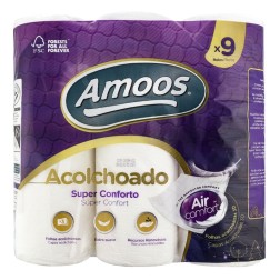 Papel higiénico Amoos Acolchado Air Comfort triple capas 9 rollos