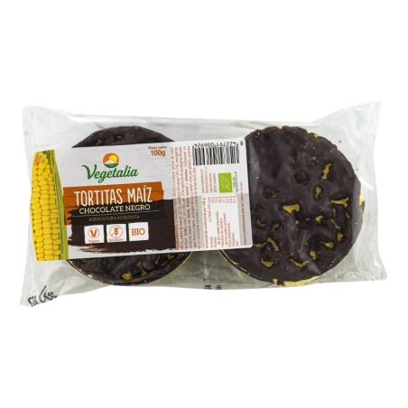 Tortitas de maíz con chocolate negro ecológicas veganas sin gluten Vegetalia 100 g