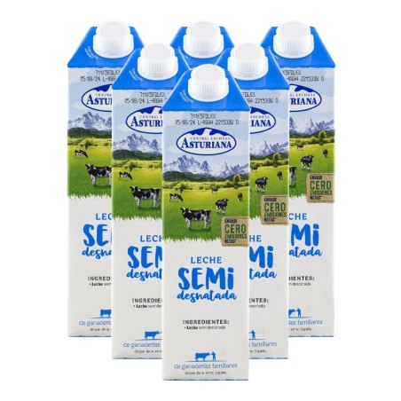 Leche semidesnatada Asturiana 1 litro pack 6 bricks