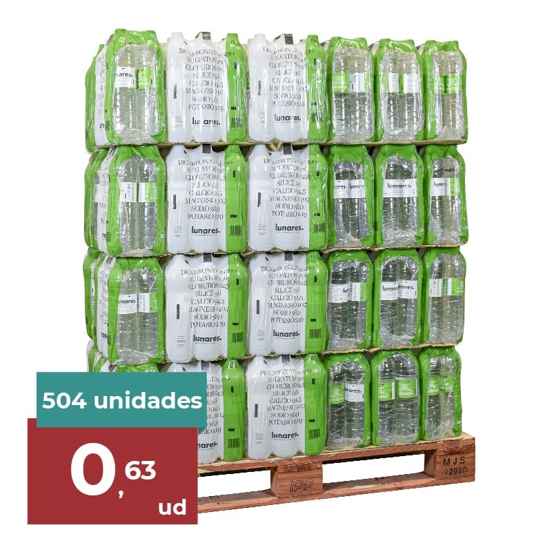 Agua potable preparada Lunares 1.5 litros palet 84 packs de 6 botellas