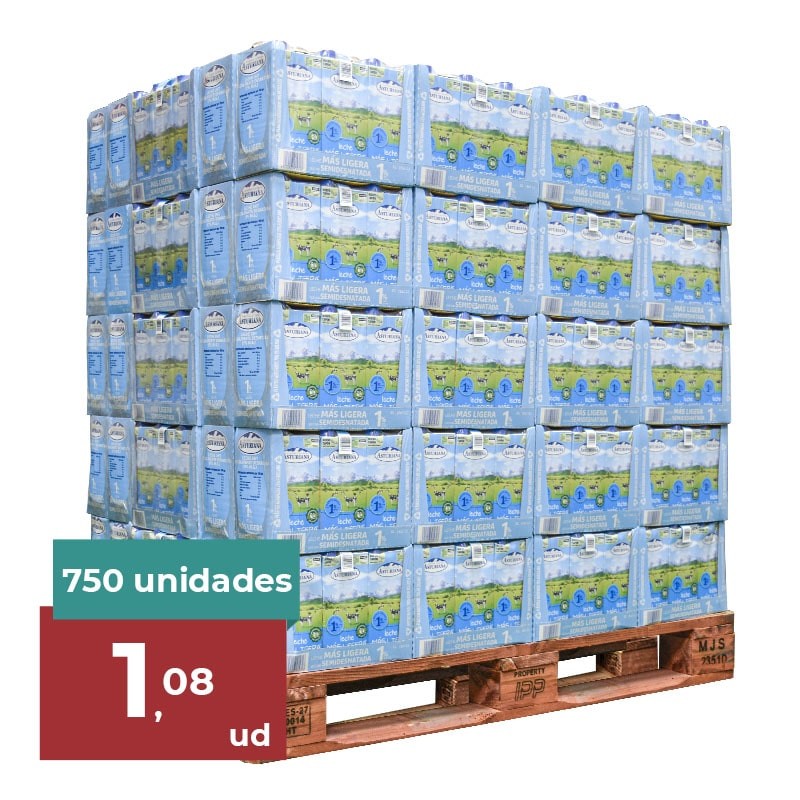 Leche semidesnatada Asturiana Ligera 1 litro palet 125 packs de 6 bricks Leche semidesnatada Asturiana Ligera 1 litro palet 125 packs de 6 bricks