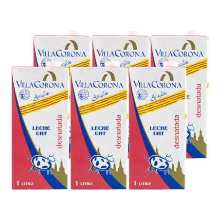 Leche desnatada Villa Corona 1 litro pack 6 bricks