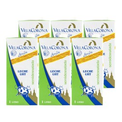 Leche semidesnatada Villa Corona 1 litro pack de 6 bricks
