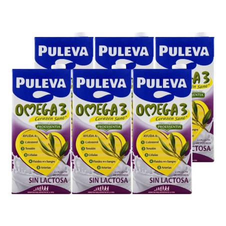 Leche desnatada sin lactosa Puleva Omega 3 1 litro pack 6 bricks