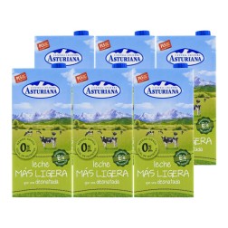 Leche desnatada Asturiana Ligera 1 litro pack 6 bricks