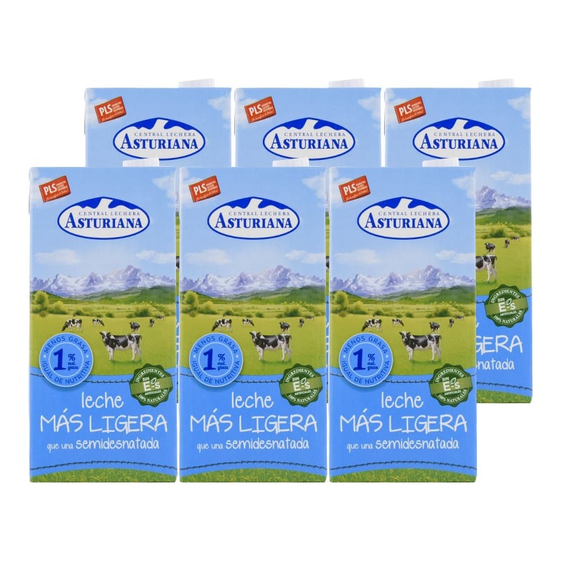Leche semidesnatada Asturiana Ligera 1 litro pack 6 bricks Leche semidesnatada Asturiana Ligera 1 litro pack 6 bricks