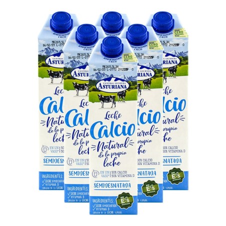 Leche semidesnatada con calcio Asturiana 1 litro pack 6 bricks
