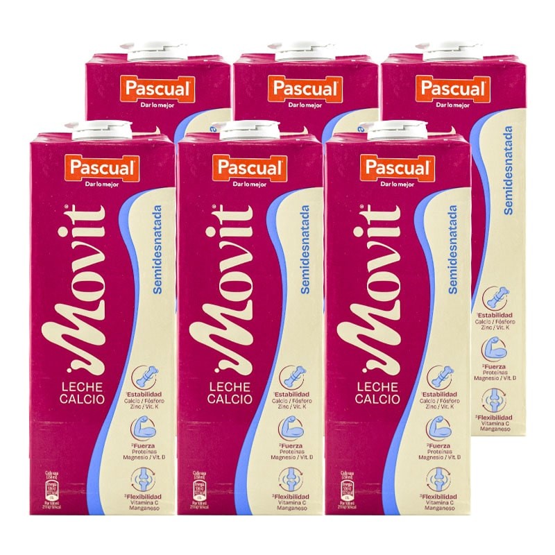 Leche semidesnatada con calcio Movit Pascual 1 litro pack 6 bricks