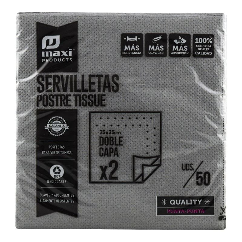 Servilleta de papel doble capa reciclable 25x25 cm Maxi Products 50 ud Servilleta de papel doble capa reciclable 25x25 cm Maxi Products 50 ud