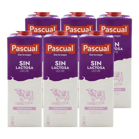 Leche desnatada sin lactosa Pascual 1 litro pack 6 bricks