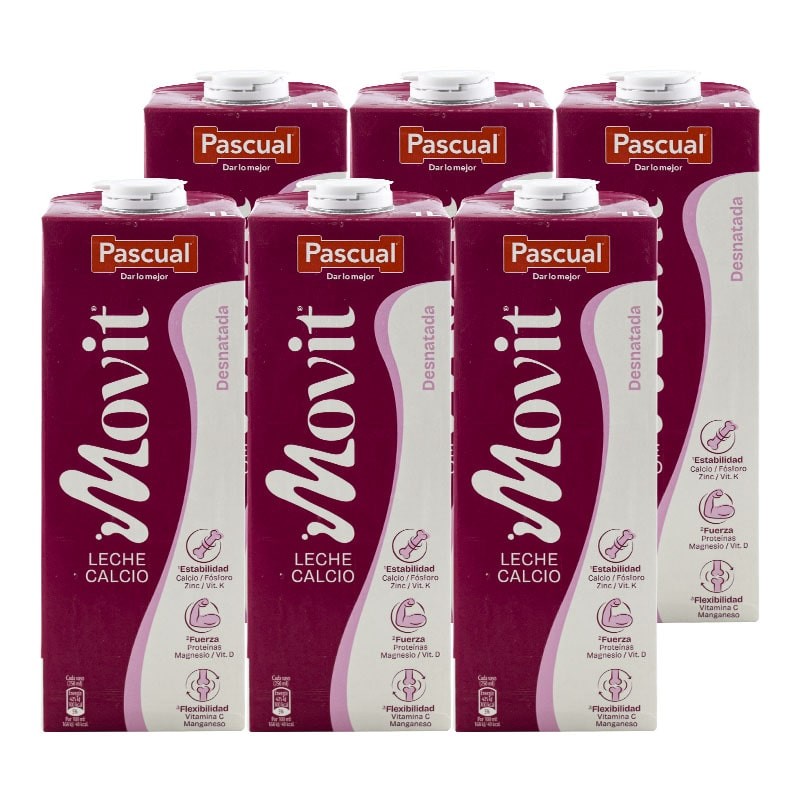 Leche desnatada con calcio Movit Pascual 1 litro pack 6 bricks Leche desnatada con calcio Movit Pascual 1 litro pack 6 bricks