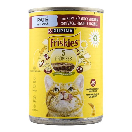 Comida húmeda para gatos con buey hígado y verduras Friskies 5 Promesas lata 400 g