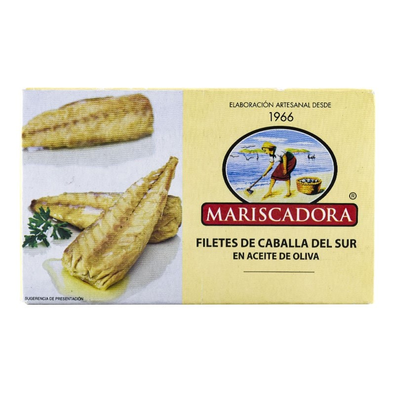 Filetes de caballa del sur en aceite de oliva Mariscadora lata 120 g Filetes de caballa del sur en aceite de oliva Mariscadora lata 120 g