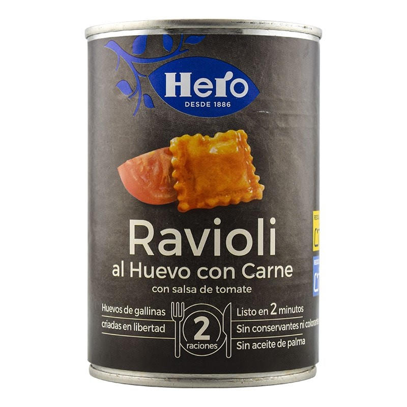 Ravioli al huevo con carne y salsa de tomate Hero lata 420 g Ravioli al huevo con carne y salsa de tomate Hero lata 420 g