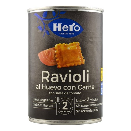 Ravioli al huevo con carne y salsa de tomate Hero lata 420 g