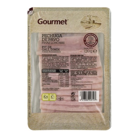 Pechuga de pavo en finas lonchas Gourmet bandeja 130 g