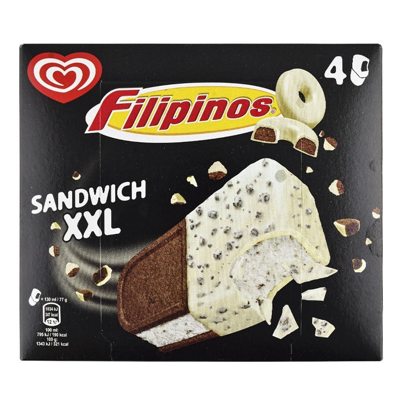 Sandwich de helado Filipinos XXL caja 4 ud 520 ml Sandwich de helado Filipinos XXL caja 4 ud 520 ml