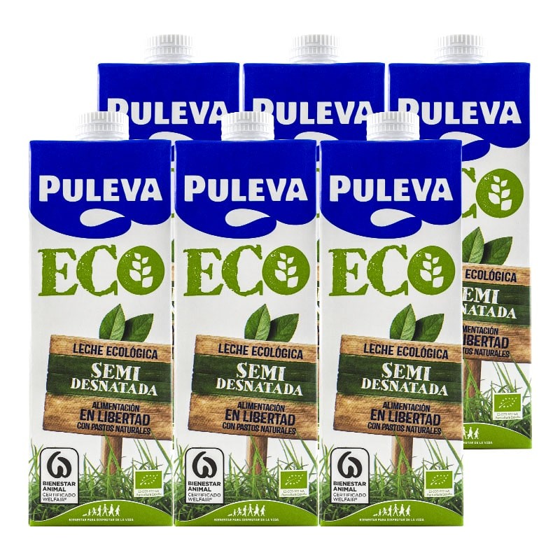 Leche semidesnatada ecológica Puleva 1 litro pack 6 bricks