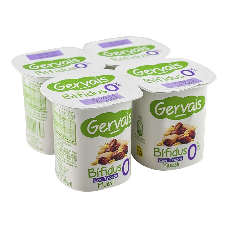 Yogur con bífidus y trozos de muesli sin azúcar Gervais 4x120 g