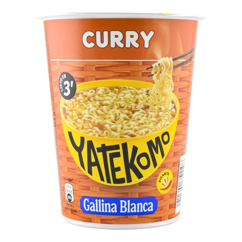 Fideos orientales instantáneos sabor curry picante Yatekomo Gallina Blanca vaso 61 g Fideos orientales instantáneos sabor curry picante Yatekomo Gallina Blanca vaso 61 g