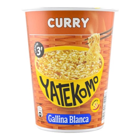Fideos orientales instantáneos sabor curry picante Yatekomo Gallina Blanca vaso 61 g