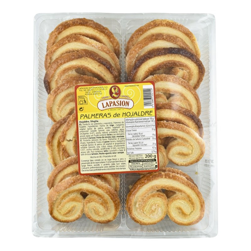 Palmeras de hojaldre Lapasion bandeja 200 g Palmeras de hojaldre Lapasion bandeja 200 g