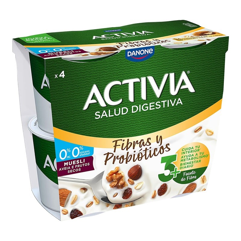 Yogur con muesli sin azúcares añadidos 0% m.g. Activia Fibras y Probióticos pack 4x115 g Yogur con muesli sin azúcares añadidos 0% m.g. Activia Fibras y Probióticos pack 4x115 g