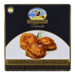 Zamburiñas gallegas en salsa de vieira con aceite de oliva Mariscadora lata 110 g