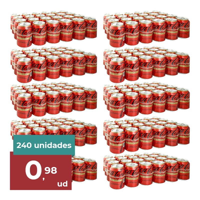 Coca Cola Zero sin cafeína 33 cl 10 packs de 24 latas-Nacional