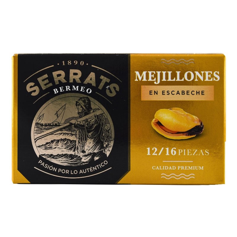 Mejillones en escabeche Serrats 12/16 piezas lata 110 g Mejillones en escabeche Serrats 12/16 piezas lata 110 g