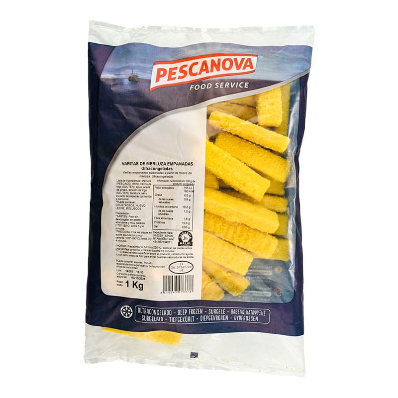 Varitas de merluza empanadas Pescanova bolsa 1 kg Varitas de merluza empanadas Pescanova bolsa 1 kg