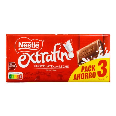 Chocolate con leche Nestle Extrafino pack 3x125 g