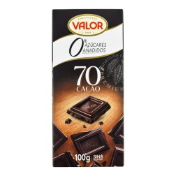 Chocolate negro 70% cacao vegano sin azúcares añadidos sin gluten Valor tableta 100 g