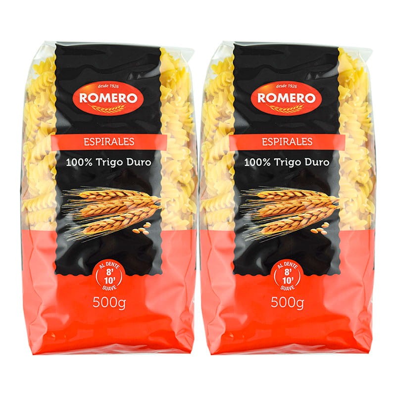 Espirales 100% trigo duro Romero pack 2x500 g