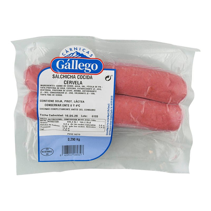 Salchicha cocida Cervela Cárnicas Gállego 290 g paquete 2 ud Salchicha cocida Cervela Cárnicas Gállego 290 g paquete 2 ud