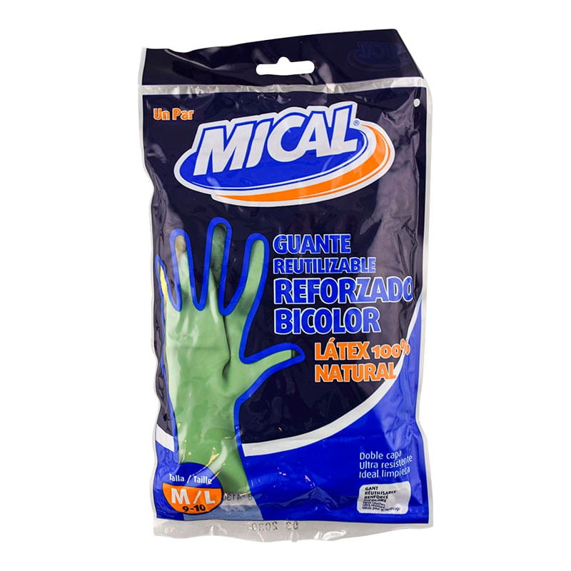 Guantes de limpieza de latex 100% natural reforzado con doble capa Mical talla M-L paquete 2 ud Guantes de limpieza de latex 100% natural reforzado con doble capa Mical talla M-L paquete 2 ud