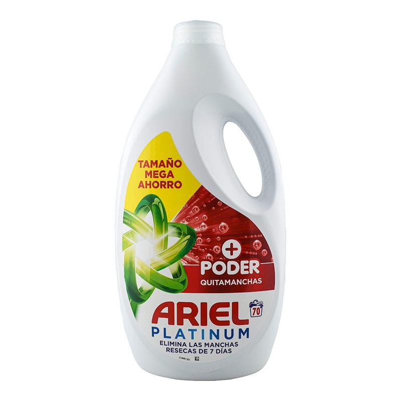 Detergente líquido Ariel Platinum + Poder Quitamanchas 70 lavados botella 3.15 litros Detergente líquido Ariel Platinum + Poder Quitamanchas 70 lavados botella 3.15 litros