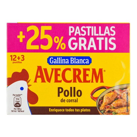 Caldo de pollo Avecrem Gallina Blanca 12+3 pastillas gratis