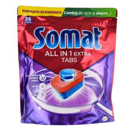 Lavavajillas en cápsulas Somat Todo en 1 Extra 26 pastillas